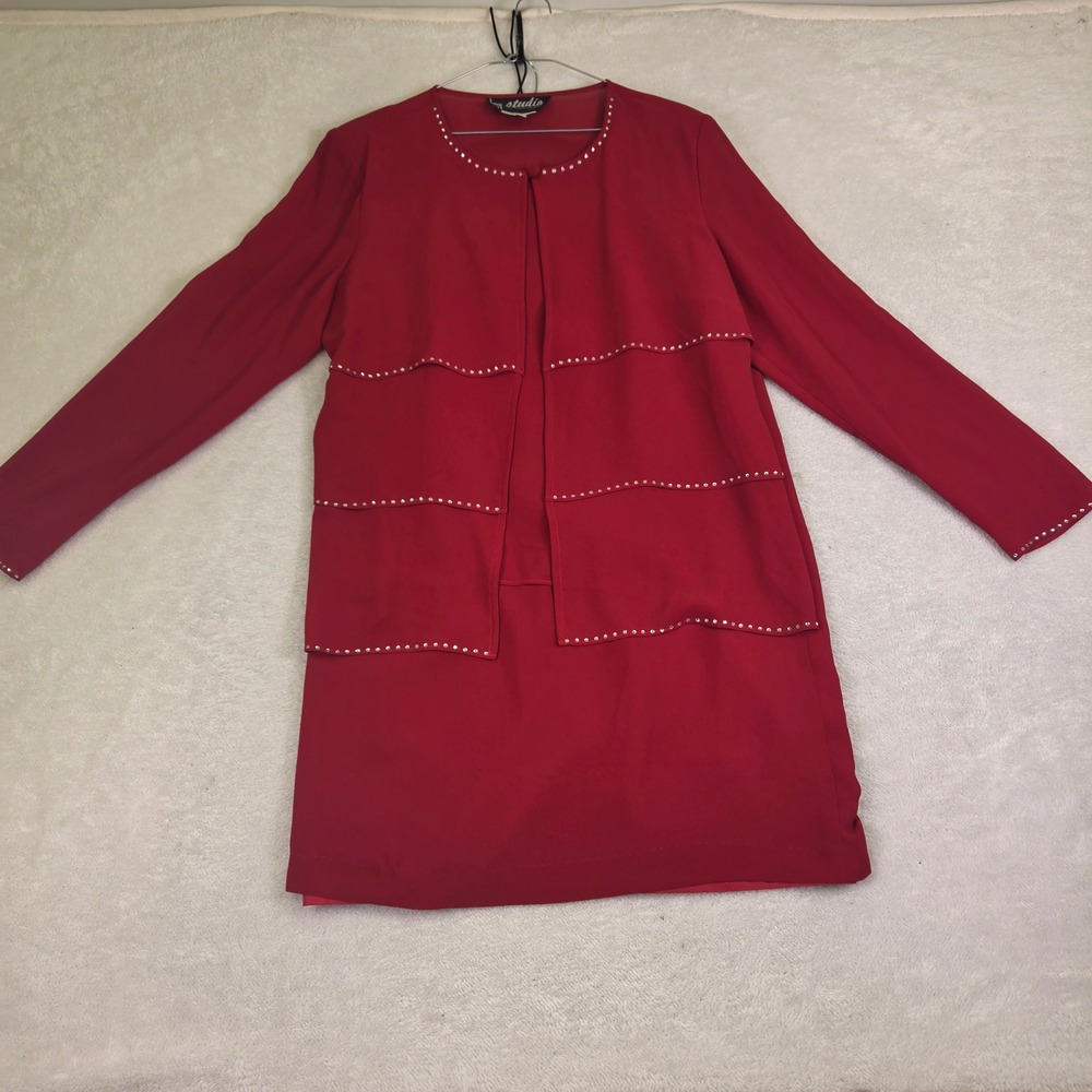 Bmj Studio Red Rhinestone Tiered Jacket and Maxi Skirt Set Size 14 T3750